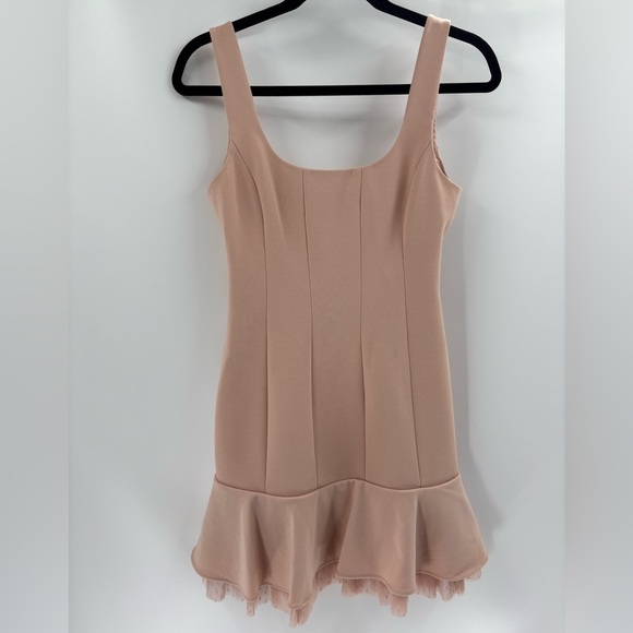 BCBGMaxAzria scoop neck fluted pink boho Polkadot wedding hem mini dress 0 NWT - Picture 2 of 16